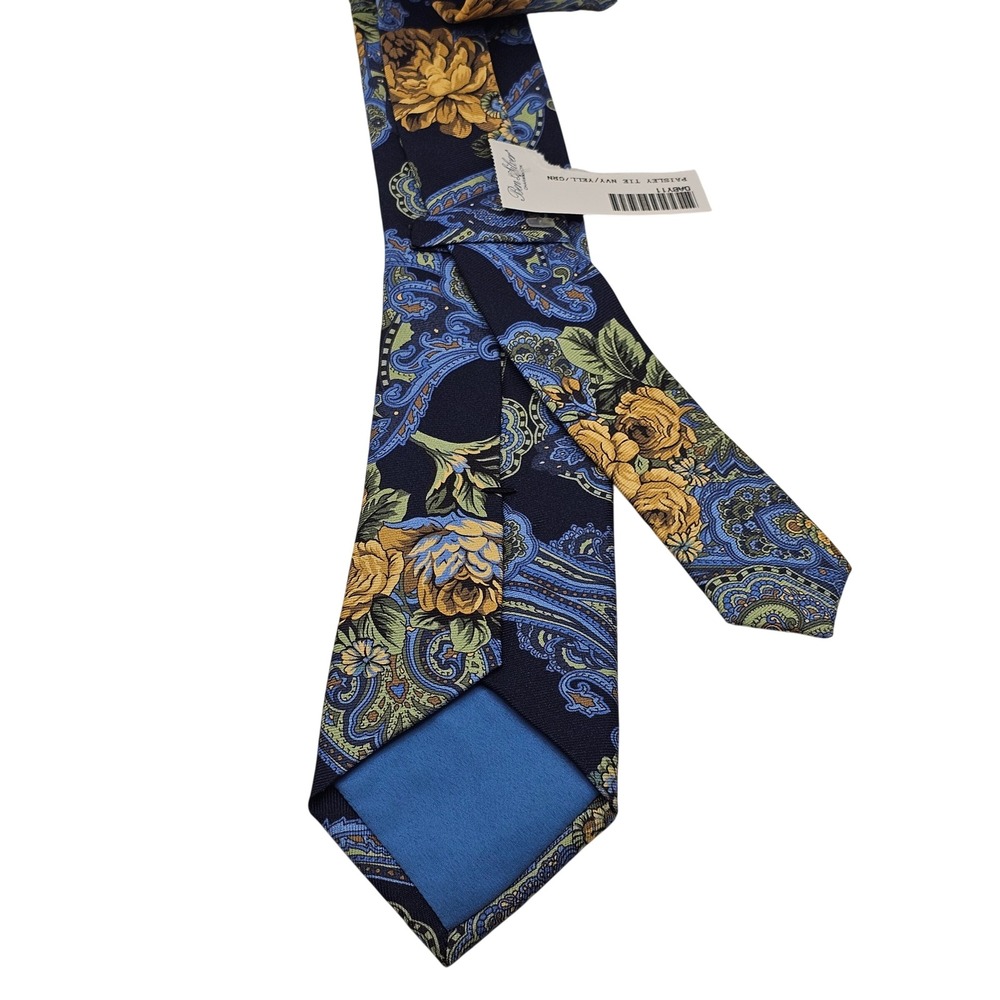Ben Silver Silk Tie Navy Yellow Floral Paisley Academia Preppy Luxury Business - Picture 2 of 10